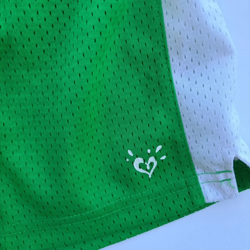 Justice Girls Green Athletic Shorts White Side Stripe Logo Waistband‎ Size 10